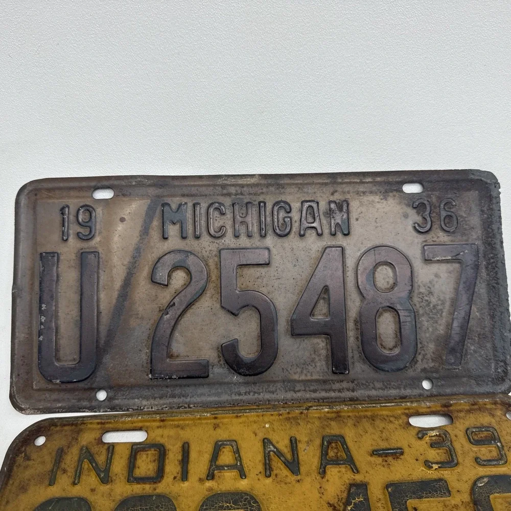 Vintage 1936 Michigan, 1939 Indiana And 1939 Massachusetts License Plates